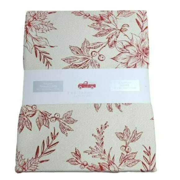 Rachel Ashwell Poinsettia Flowers Tablecloth 60x84in Oblong Gold Accents - Picture 11 of 12